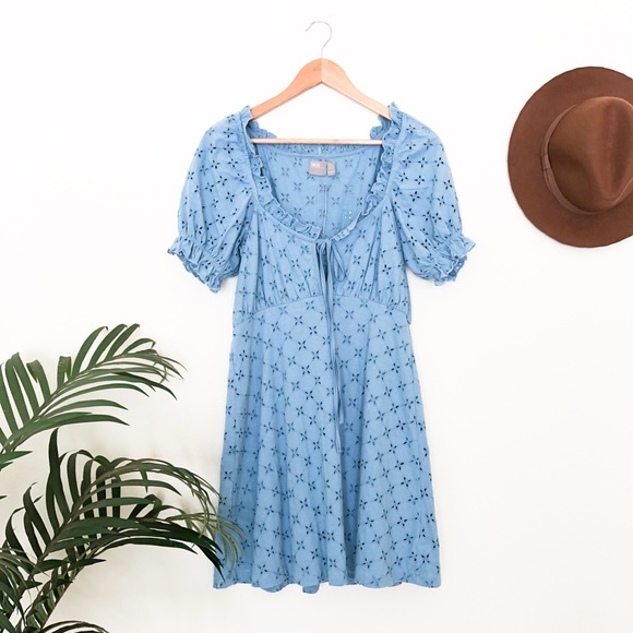 ASOS Blue Eyelet Mini Dress